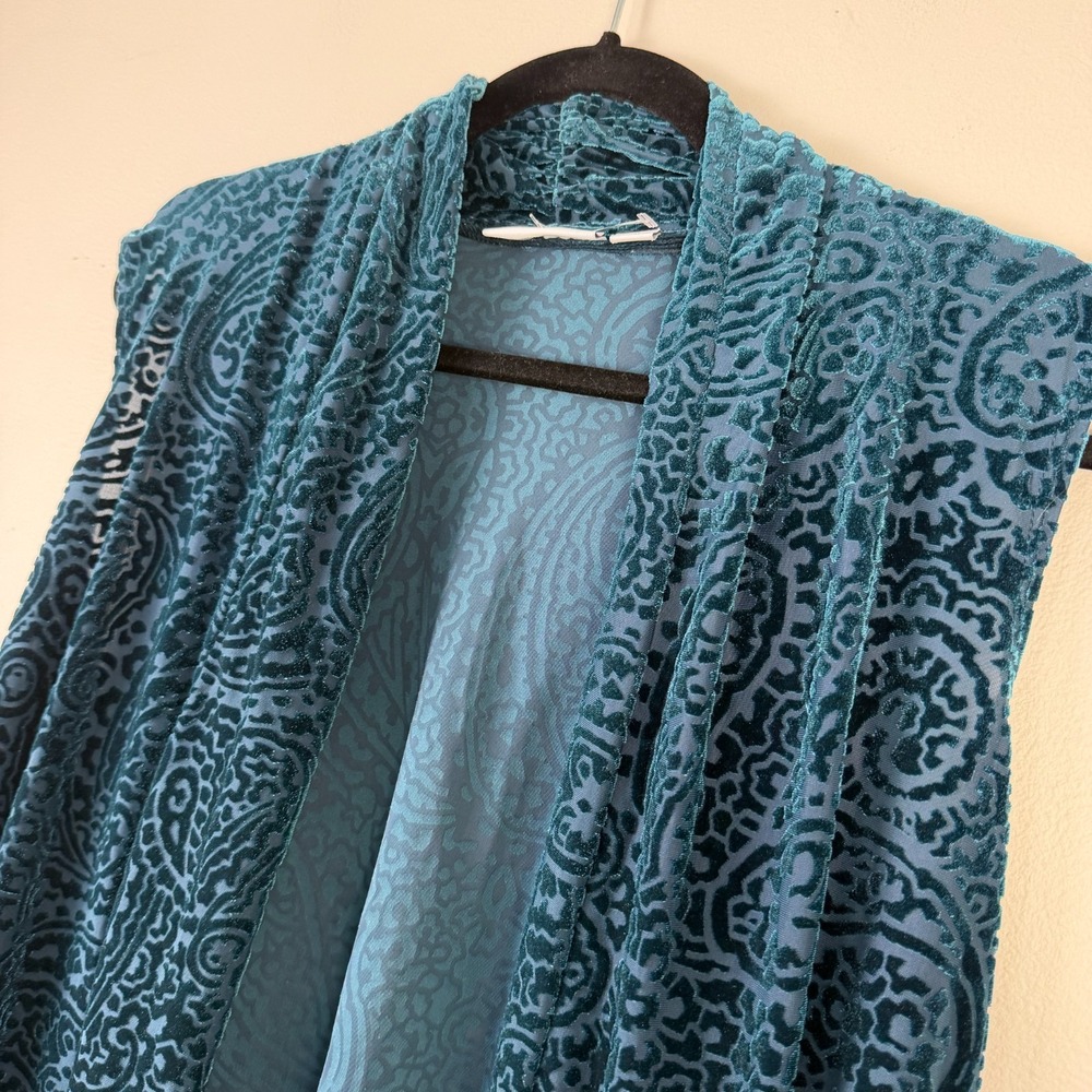 Susan Graver Cardigan Vest Women's Small Green Paisley Velvet Burnout Open Front - Picture 8 of 12
